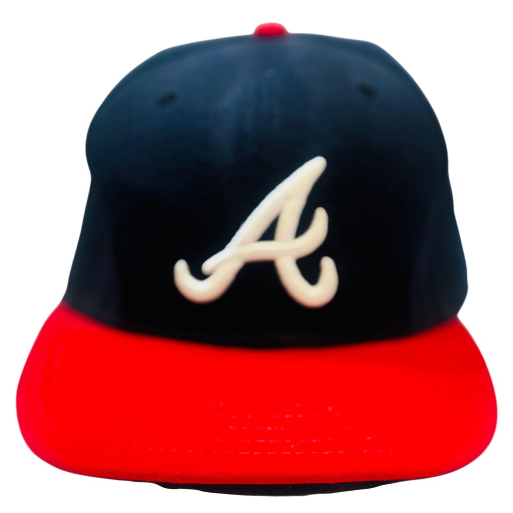 VTG New Era Atlanta Braves MLB Authentic On-Field Fitted Hat Navy Red Mens 7 7/8